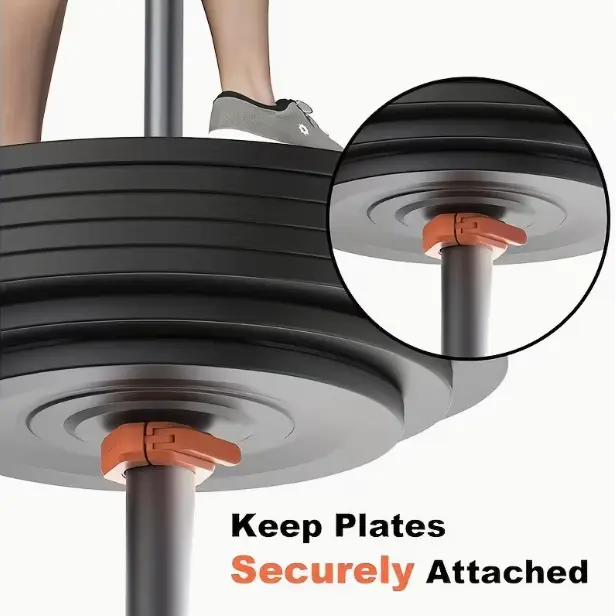 2 non-magnetic Olympic barbell collars with a 5 cm inner diameter; 1-second quick-release, portable, competition-grade barbell collars; made of nylon for quick, one-handed operation