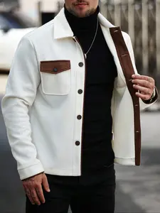 Men's Colorblock Button Jacket, Casual Classic Regular Fit Long Sleeve Coat, Fall & Winter Fashion Street Style, Versatile Daily Wear Outerwear, Fitted