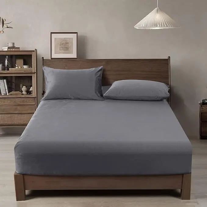 PHF Super Soft Velvet Fitted Sheet, Premium Bedding Sheets, Luxurious Beddings, High-Quality Bed Linens for Bedroom Use