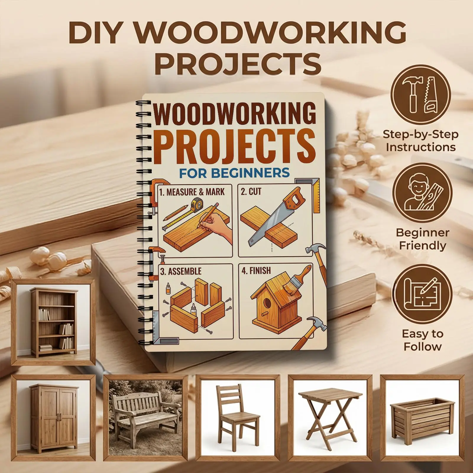 Woodworking project planning for beginners friendly, providing easy to follow step-by-step instructions DIY blueprints, drawings and templates with dimensions to help you create practical and beautiful wooden works Crafts