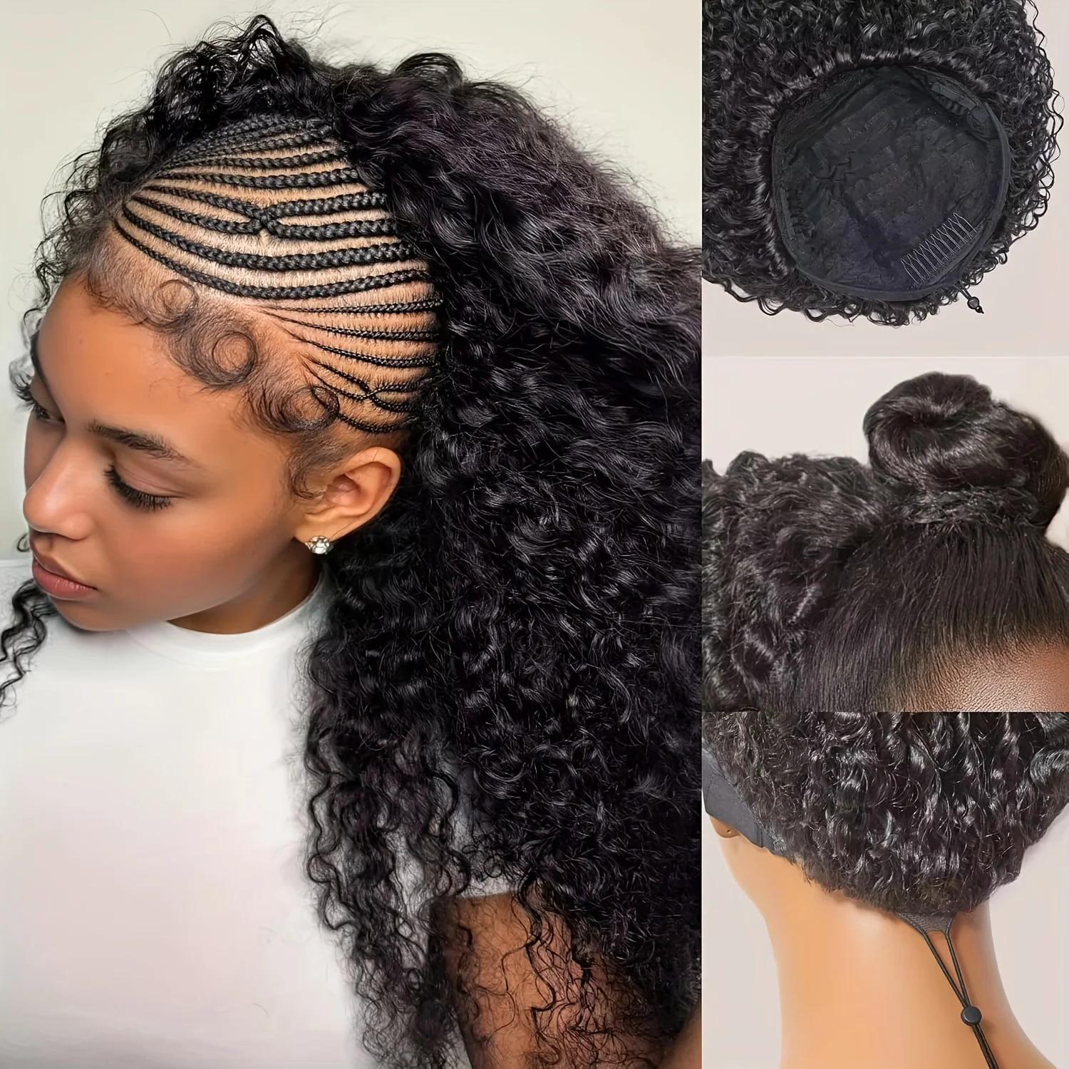 [Half Wig]Bling Hair 12-32 Inch 3 In 1 Half Wigs Human Hair 180 Density Deep Wave Half Wigs Human Hair Seamless Flip Over Deep Curly Human Hair Drawstring Glueless Wig For Women