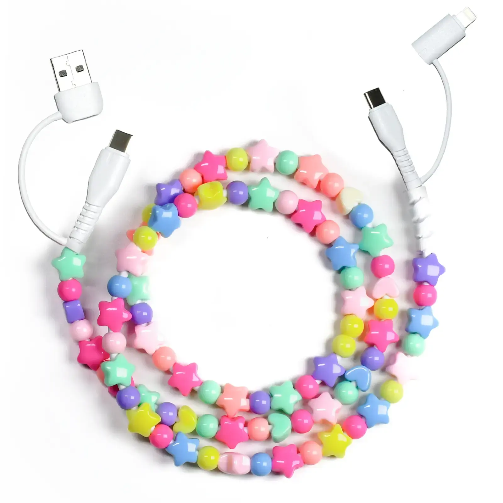 Beaded Charging Cords USB C Cable 4 in 1 Multi Beaded for iPhone Charger Cord MFi Certified 3.3FT Fast Charging Cable 66W Chubby USB A Type C IOS Cable Compatible with iPhone 16 15 14 Pro Max/iPad/Galaxy S25 Colored