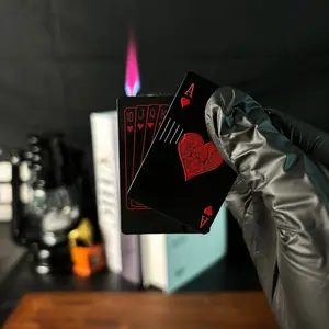 Green Flame Ace Lighter, Red Flame Love Lighter, Jet Torch Lighter, Refillable Butane Lighter, Spade Ace Cool Lighter Windproof Playing Card Design, Metal Material, Suitable for Outdoor, Indoor, BBQ, Candle, Unisex Gift (butane Gas Not Included)