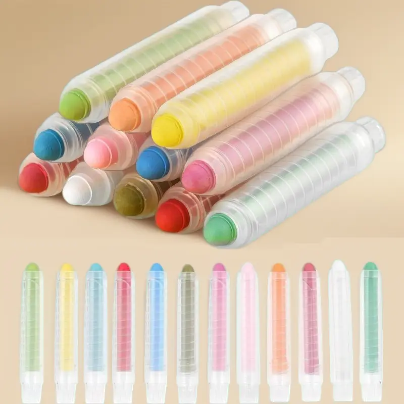 12-Piece Dust-Free Colored Chalk Set with Holders, 0.4'' Width 3'' Length, Non-Toxic Easy-to-Clean Toddler Art Supplies, Kids' Outdoor Drawing & Blackboard Play Party Bag Gift