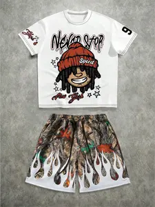 Vintage Racing 22 Number Graphic White Oversized T-Shirt + Black Stripe Drawstring Shorts 2 Piece Set Casual Matching Sets Streetwear Y2K Hip Hop Athletic Tracksuit Menswear