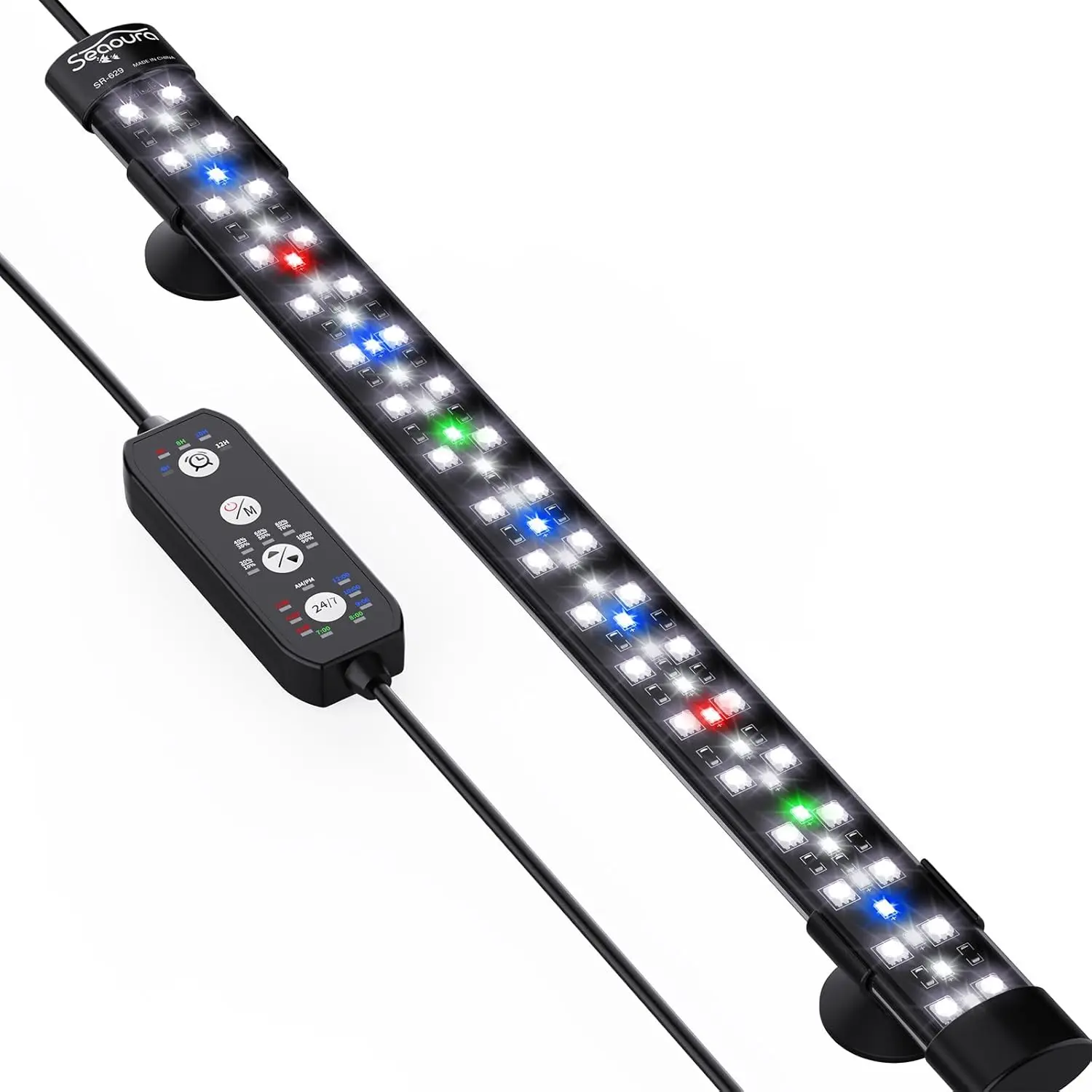SEAOURA Submersible Aquarium LED Light - 2 Rows of 5050 & 1 Row of 2835 LEDs Full Spectrum Lamp with 24/7 Auto On/Off, Cycle Simulation, Auto Modes, Adjustable Timer, Dimmable Brightness, Adjustable Angle, Hidden Fish Tank Lighting