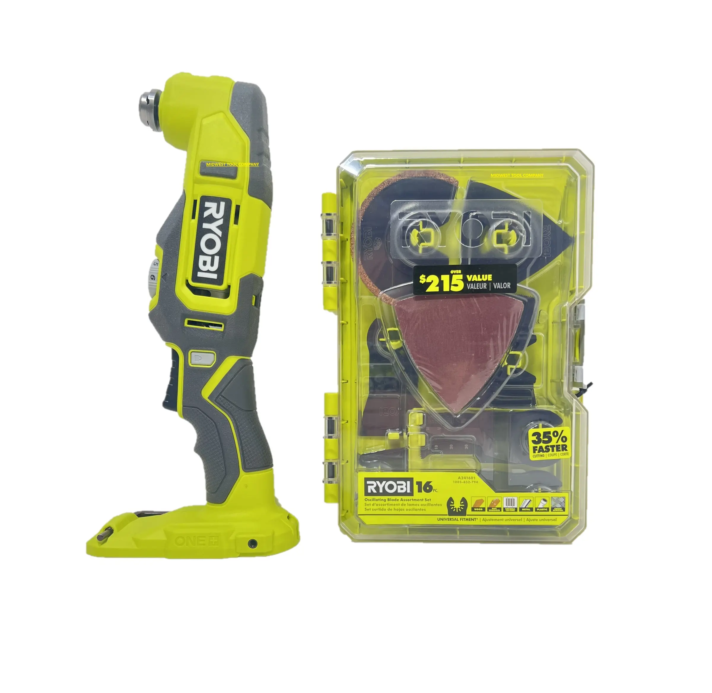 Ryobi 18 Volt Cordless Multi-Tool with 16-Piece Oscillating Multi-Tool Blade Accessory Set (PCL430 + A241601)
