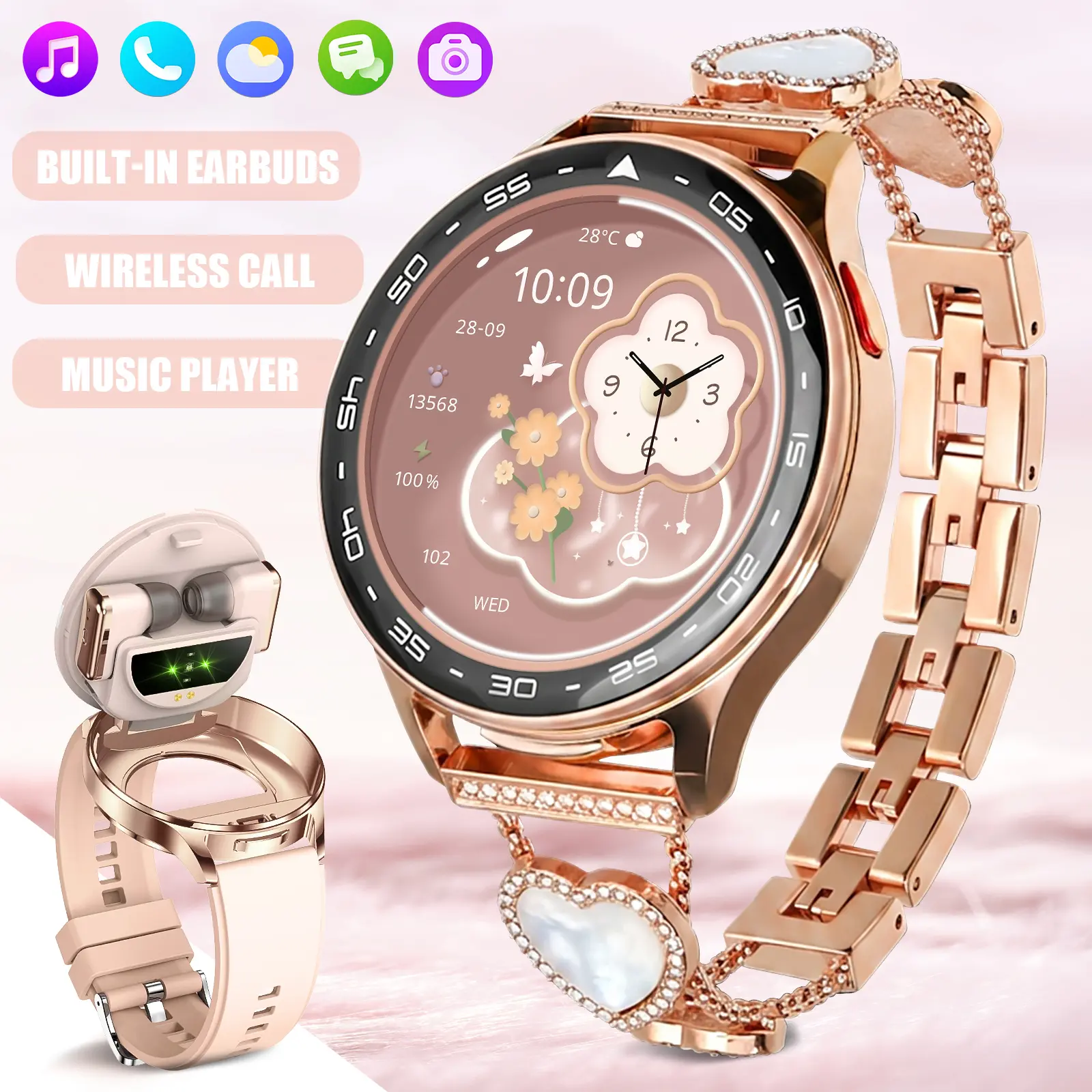 Multifunctional Smartwatch with Earbuds(Wireless Call & Notifications),  Sport Watch with 1.39 inch IPS Screen  Multiple Sport Modes Music Player Compatible with iOS Android Smartphones Gifts for Men Women