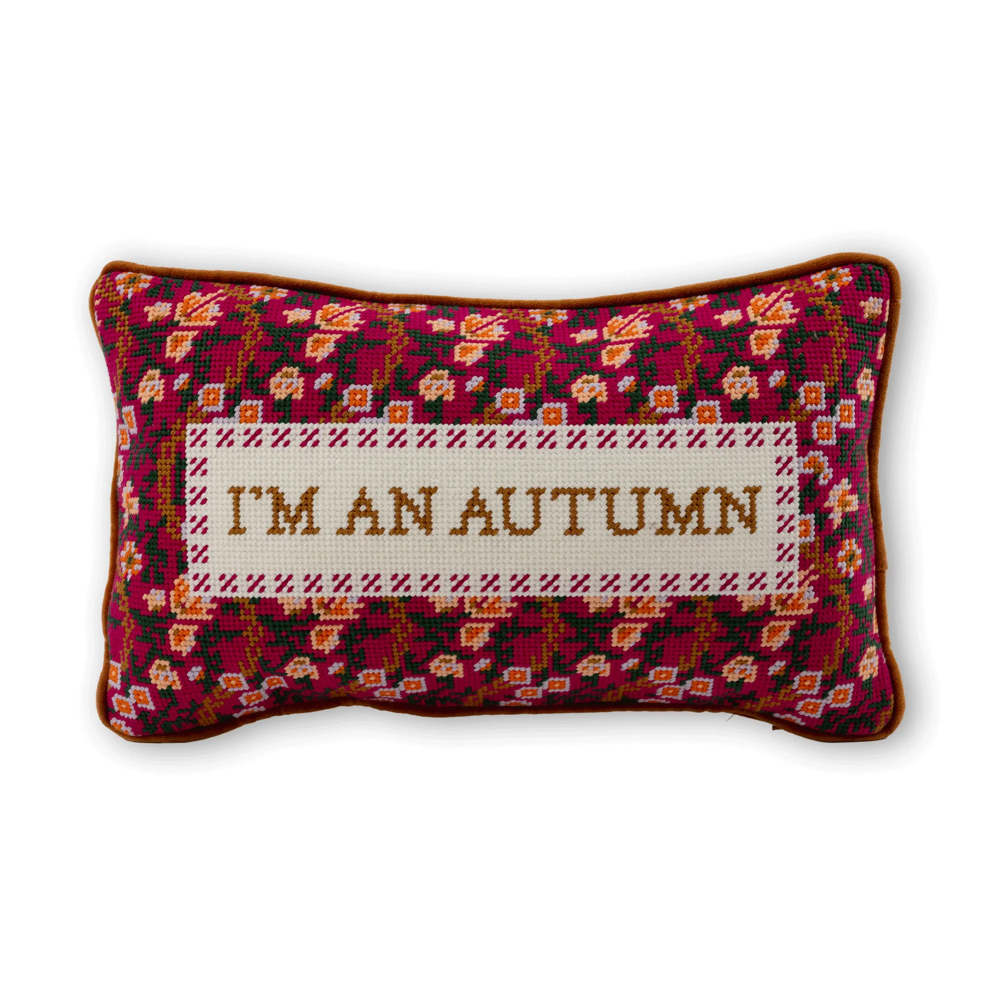 Autumn Themed Needlepoint Pillow, Velvet Fabric, Vibrant Design with Charming Sayings for Home Decor