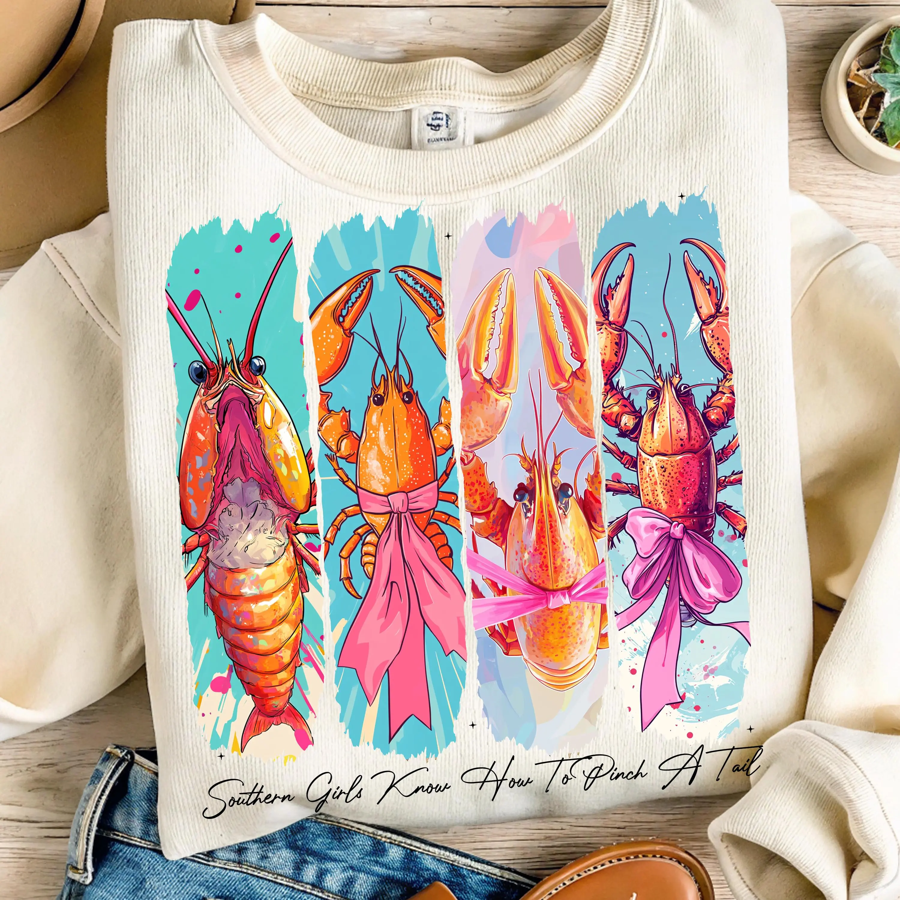 Crawfish Season Preppy Tee Crawfish Shirt Crawfish Preppy Tee Preppy Crewneck Crawfish Coquette Bow Shirt Girly Summer T-shirt Southern Girls Tee WPreppSumme