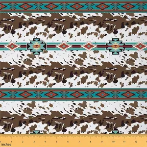 Green Southwestern Upholstery Fabric,1 Yard,Cow Print Fabric by The Yard,Geometric Tribal Native American Waterproof Fabric,Exotic Stripe Line Fabric, Easy To Clean, Ethnic Design