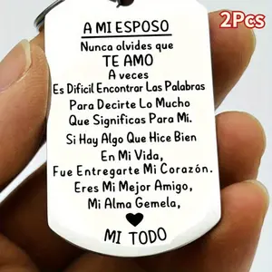 2Pcs Romantic Stainless Steel Couples Keychain, Elegant Gift for Husband on Anniversary & Valentine's Day Personalized Heart Tag