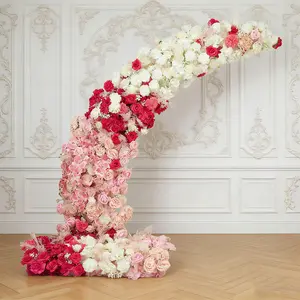 Silk Floral Backdrop for 6.5ft Half Crescent Wedding Arch – Foam-Backed Artificial Flower Arch in White & Pink Mix with Roses, Hydrangeas & Chrysanthemums
