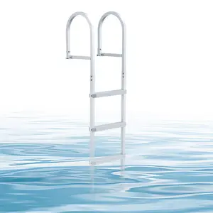 【FathersDayGift】VEVOR Removable Dock Ladder, 4 Steps, Aluminum Alloy Pontoon Boat Swim Ladder, with Non-Slip Wide PP Steps, 500 lbs Weight Capacity, Quick Release Design, for Lake Swimming, Pool, Marine Boarding
