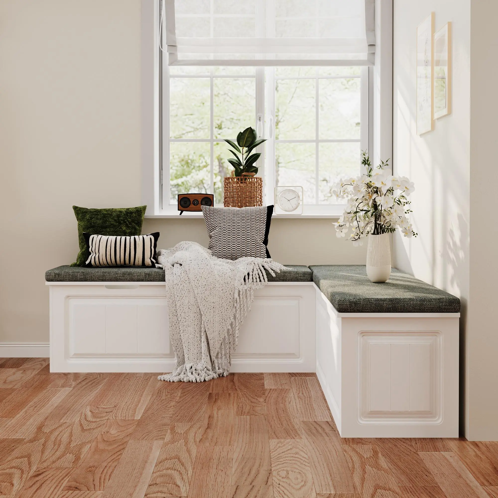 FUFU&GAGA L-Shaped Storage Bench with Hidden Compartment - Versatile Home Organizer, Entryway Seat with Seating, Mini Apartment Combo Shoe Storage for Kitchen Nook