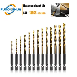 13PCS HSS4241 High Speed Steel Twist Drill Bits 1.5-6.5mm Hex Shank Wood Aluminum Plastic Thin Steel Sheet Metal Precision Ground Anti-Slip Electric Drilling Tools