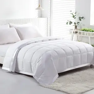 Lightweight Down Feather Fibers Blanket, Summer Cooling Down Feather Fibers Comforter Full/Queen Size,-Soft Breathable Thin Bed Duvet with Trim(Full/Queen, Cream White)