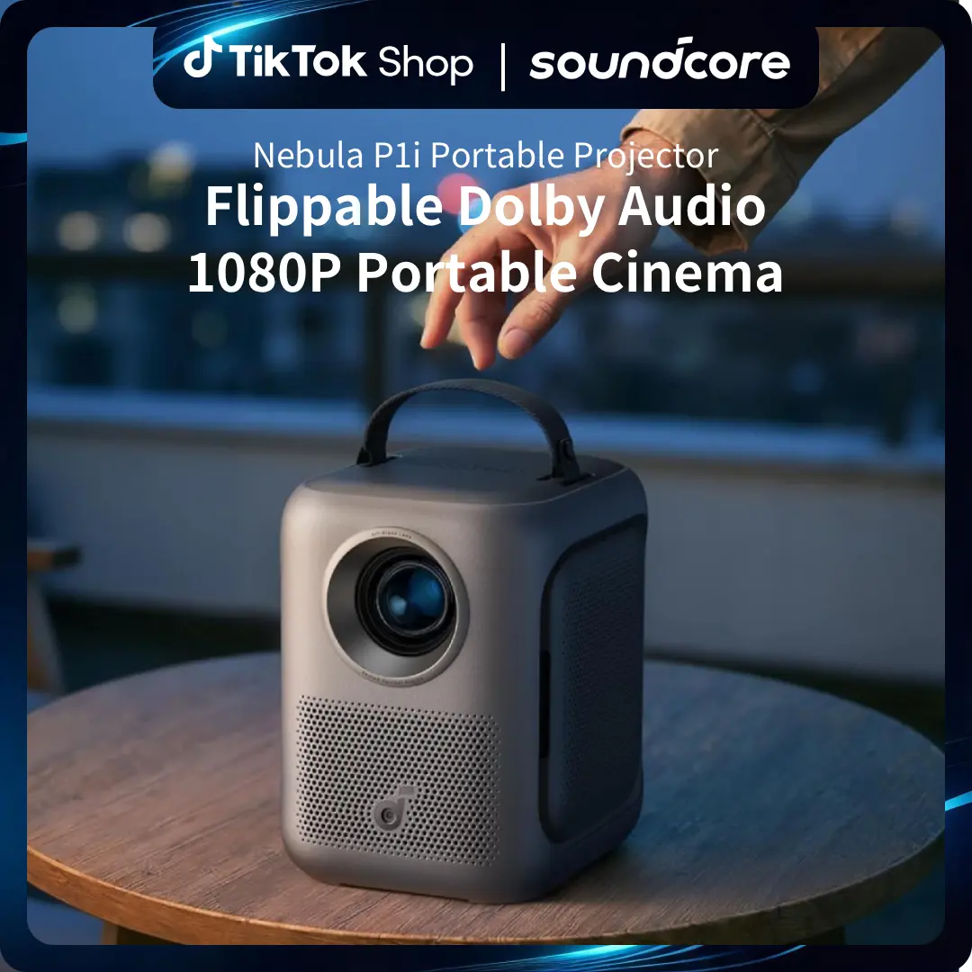 Nebula P1i Portable Projector with WiFi and Bluetooth by soundcore, Flippable Design, 1080P FHD, 380 ANSI Lumens, Auto Focus/Keystone, All-Glass Lens, Built-in Speaker