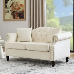 Eyisean 57" Velvet Chesterfield Loveseat Sofa, 2-Seater Tufted Couch with Rolled Arms & Nailhead Trim, Deep Seat Sofa with Removable Cushion, Upholstered Cloud Couch for Living Room, Apartment