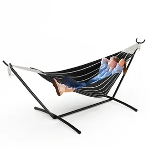 [TOP RATED - FLASH SALE] Garvee Chasm 450 Lbs Double Hammock with Space-Saving Collapsible Steel Stand for 2 Person - Heavy Duty Portable Indoor Outdoor Hammock, Carry Bag Included - Ideal for Garden, Camping, Beach