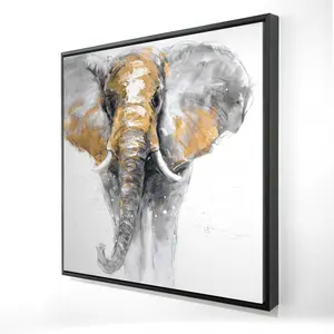 360 stand Framed Golden Elephant Gray Wall Artwork - 24x24 in. Animal Theme Artistic Elephant Print, Living Room Home Decor, Elegance, Modern Home