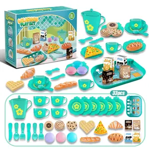 Tea Party Pretend Play Toy Set, 33pcs/set Princess Tea Party Toys, Role-playing Toy with Dessert and Tableware, Kitchen Toy Set for Girls, Play Kitchen Accessories