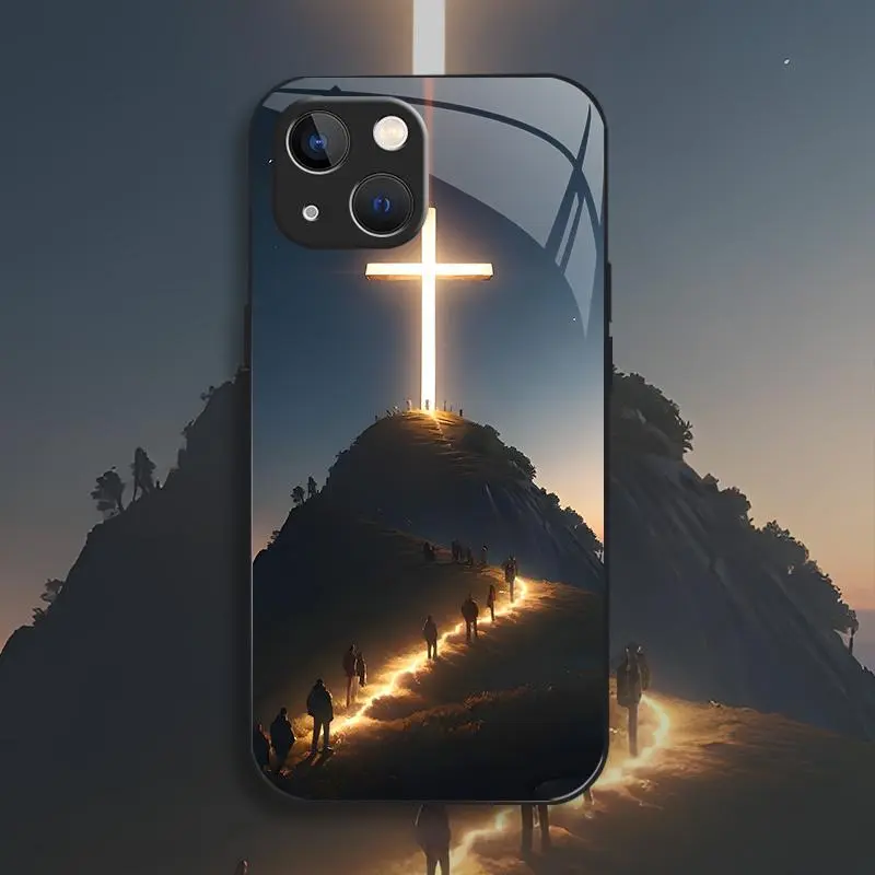 Jesus Glass Casing for iPhone 15 Smartphone, Handheld Cellphone Devices, High-End Business-Simple Design, Anti-Drop, Anti-Fingerprint, Affordable Price