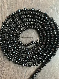 Black on Black Crystal Waist Bead- Tie On Waist Bead- 45 "