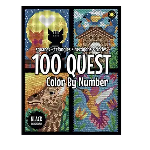 100 QUEST Color By Number: Squares + Triangles + Hexagons + Circles (BLACK backgrounds): color quest activity book for adults
