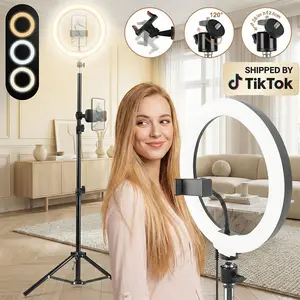 12" Professional Video Ring Light with 43.3" Tripod Stand, 3-Color Dimmable LED for Makeup/Live Streaming/YouTube/Content Creation/ Mlogging/TikTok, Ideal for Photography Vlogging Kit Camera Accessories Selfie Lighting tips#Easter Day