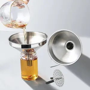 1 Piece Stainless Steel Funnel with Filter, Large Diameter Oil Funnel with Drainer, Soy Sauce Funnel, Kitchen Pour Accessories