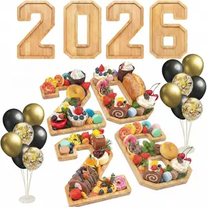 4PCS Wooden Graduation Decorations Number Charcuterie Board Box-(With 14 Balloons) 2026 Charcuterie Numbers Fillable Food Graduation Party Supplies Nsoyos