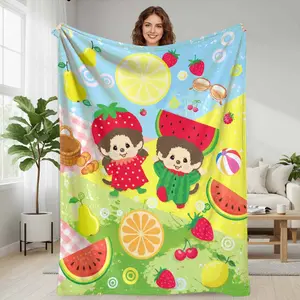 Fruity Friends Flannel Blanket  Summer Picnic Cartoon Print  UltraSoft Lightweight Cozy Warm for Home Sofa Couch Bed  Ideal for Spring Summer Autumn Gifts  Outdoor Camping Travel Decoration