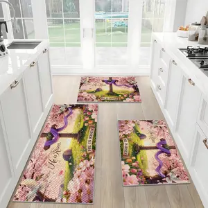 1/2/3PCS Easter Cross Flowers Kitchen Rugs 3D Pineapple Texture Anti Slip Easter home Decoration mat, Durable And Easy To Clean,  -15.7'' X 23.6''+19.7'' X 31.5''+17.7'' X 47.2''