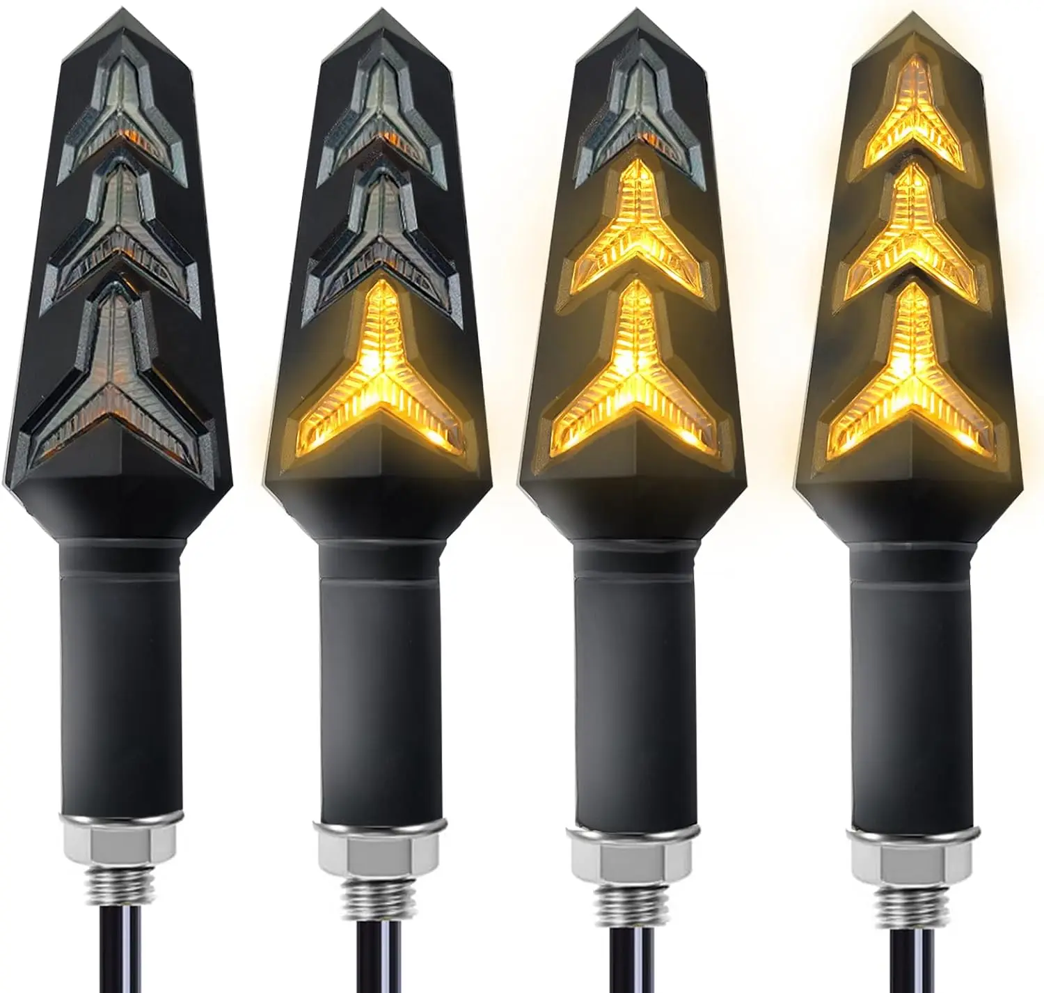 VRWEARE 4PCS Universal Motorcycle LED Turn Signals - 12V 3-Wire Flowing Blinker Lights with 14 Bulbs, Waterproof, Shock-Resistant, Compatible with Motorbikes, Scooters