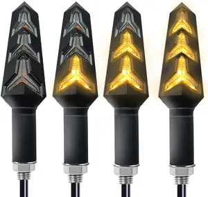 VRWEARE 4PCS Universal Motorcycle Turn Signals LED 12V 3 Wire Flowing Indicator Lights 14 Bulbs Compatible with Motorbike Scooter Quad Cruiser Yamaha Harley Suzuki Off Road
