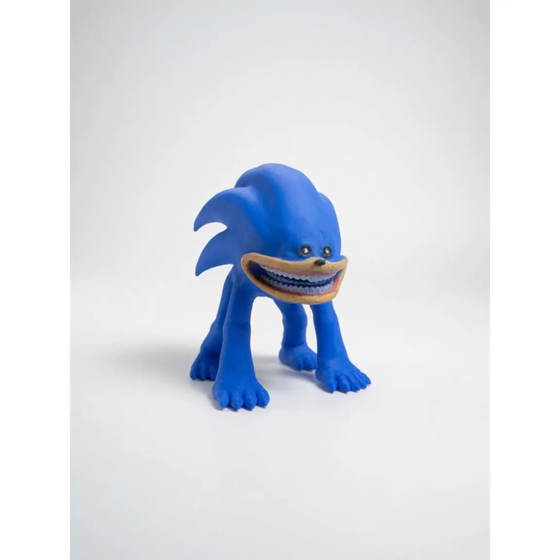 Sonic.EXE 3D Printed Figure Creepy Horror Sonic Hand-painted Blue Body with Toothy Grin and Black Throne-style Base for Horror Fans