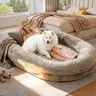 Orthopedic Shaped Dog Bed - 68''x35''x14'' Contemporary All-Seasons Faux Fur Lounger, Detachable Pillow+Blanket Set, Durable Washable Easy-Care Indoor Sofa, Alleviates Pressure Points for Dogs Over 80lbs, Deep Sleep Support,familyfun
