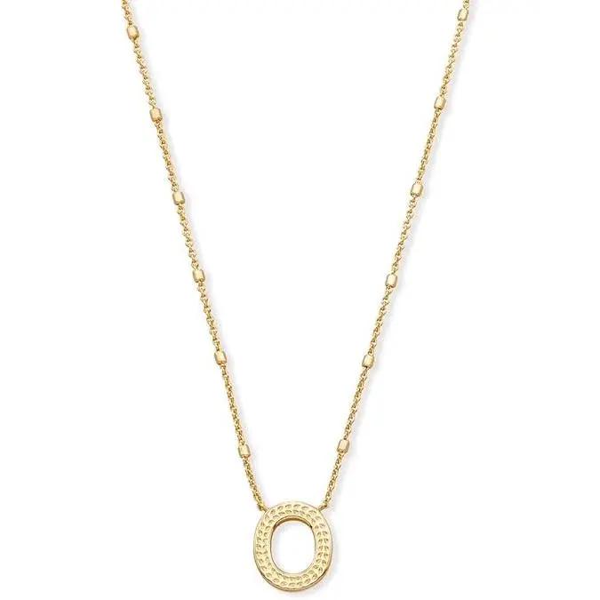Kendra Scott Women's Letter O Initial Gold Pendant Necklace, 19" Casual Long Chain with Signature Etched Detail for Daily Wear, 19 In Chain, Personalized Reminder, Us, 0.52 In