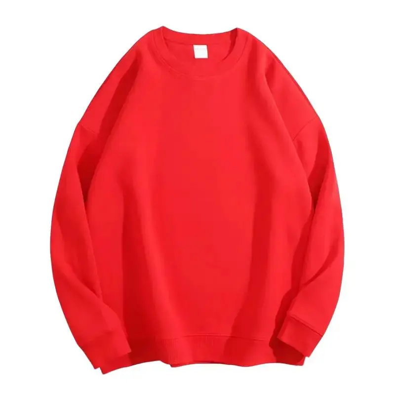 VALUABLETHING Solid Red Crewneck Sweater Women's 100% Cotton Loose Fit Long Sleeve Basic Casual Minimalist Knitwear Tops