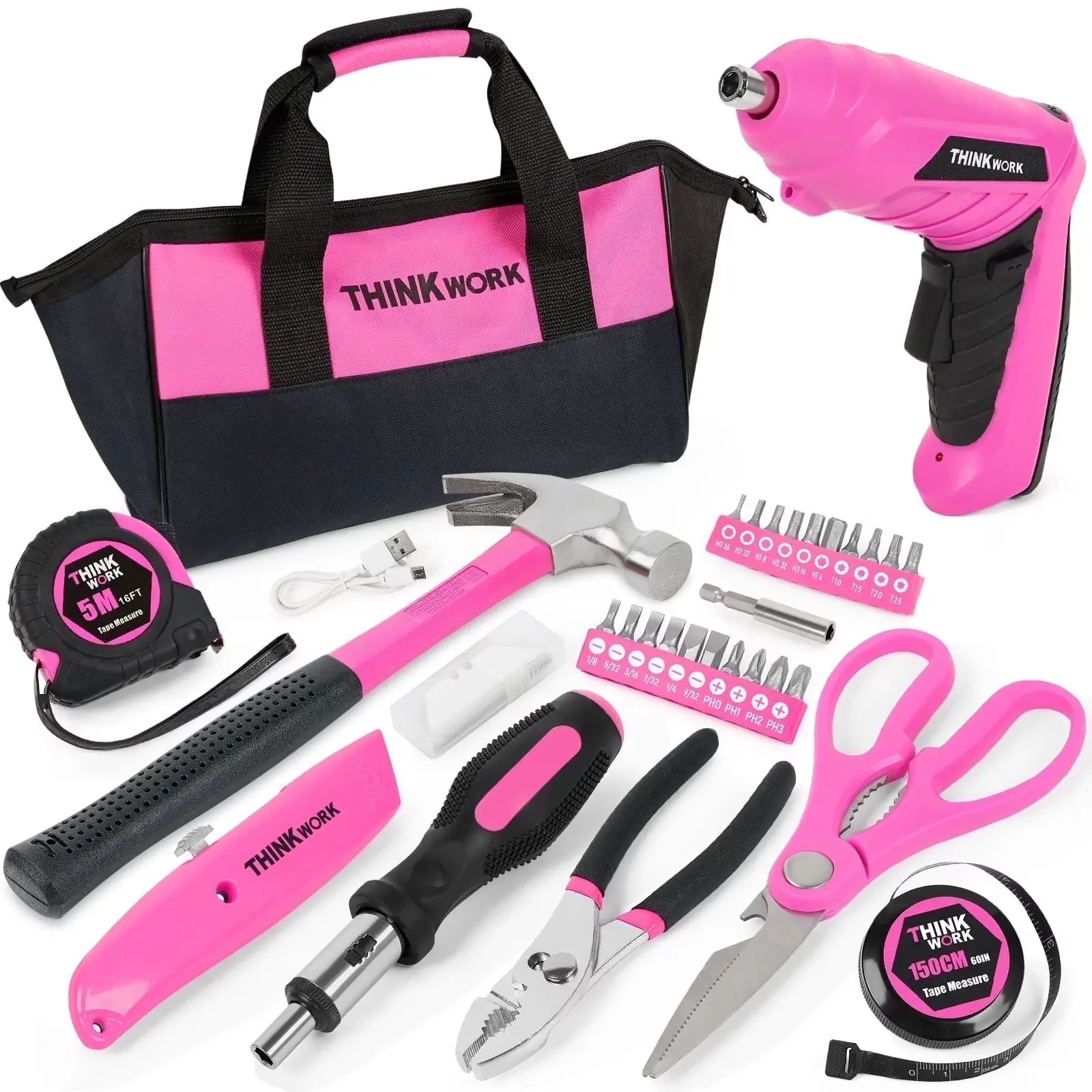 41-Piece Pink Tool Kit for Women - Lady’s Tool Set with Rechargeable 3.6V Electric Screwdriver & Wide-Access Tool Bag, Ideal for Home DIY and Daily Maintenance
