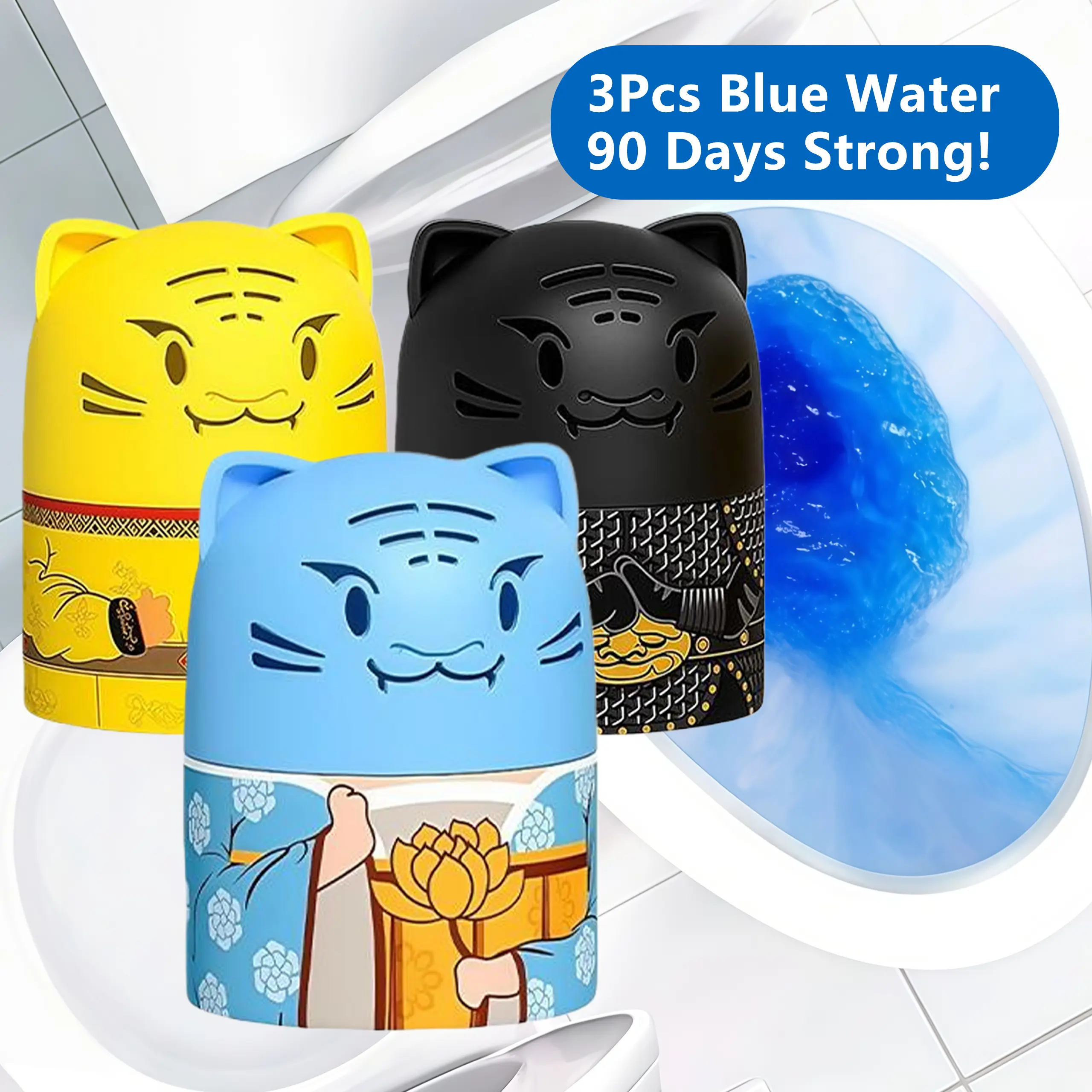 3-Pack Drop-in Blue Liquid Toilet Cleaner, Scented Anti-Bacterial Household Cleaner, Scrub-Free Long-Lasting 90-Day Bacteria Clean Effect, Blue-Ocean Fragrance Indoor Bathroom Helper