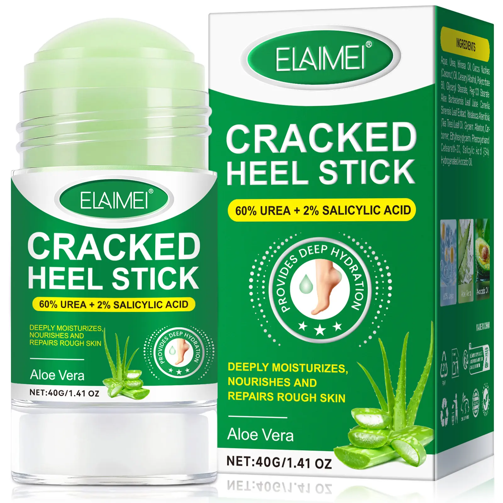 Elaimei Aloe Foot Care Stick 40g, Contains 60% Urea & Avocado Oil, Deep Moisturizing, Nourishing & Repairing Rough Skin, Foot Cream