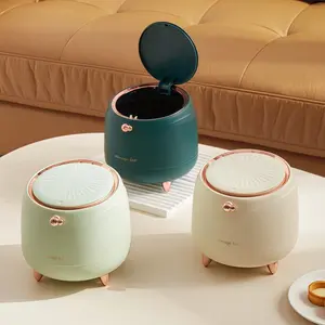 Mini Desktop Trash Can with Press Lid, Removable Inner Bucket, Small Leak-Proof Waste Bin with Non-Slip Feet, Aesthetic Press-Type Trash Can for Office Desk, Bedroom Vanity, Bathroom Countertop & Makeup Cotton Swab Storage