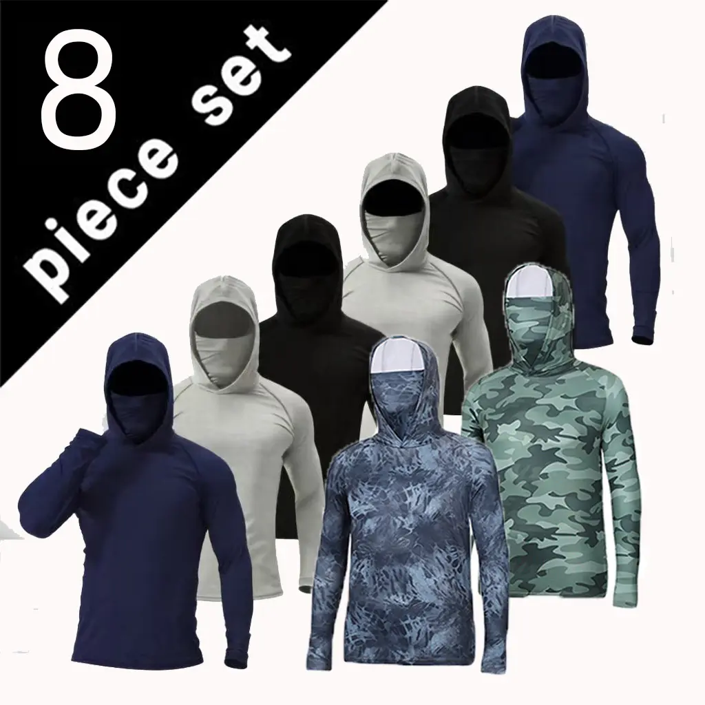 Men's Athletic Fit Sun Shirt, Long Sleeve Hooded UPF 50+ Quick-Dry Top with Integrated Face Mask for Outdoors, Gym & Fishing, Athletic Training Tops Daily Wear Sportswear Dry Fit Performance, Athletic Fashion Activewear, Gym Daily Wear