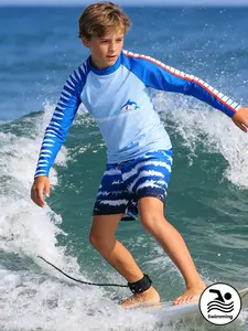 Long Sleeve Sunscreen Swimwear Set, Surfing Gear, Quick-Dry Skin-Friendly Swimsuit, Outdoor Sports, Boys' Swimwear