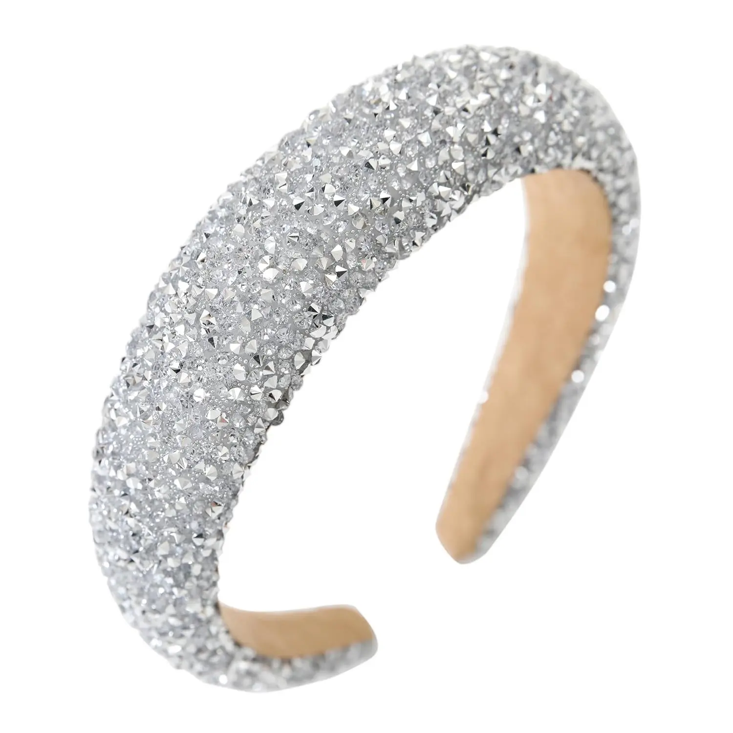 Royal Blue Padded Headband for Women, Jeweled with Sparkly Crystal Rhinestones, Thick Velvet Non-Slip Hairband for Weddings & Parties, Any, Bedazzled, Engagement, Sparkle, Glamorous