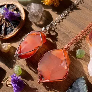 High Quality Carnelian Crystal Necklace, Natural Carnelian Stone, Carnelian jewelry, gift ideas, handmade pendant, rough carnelian
