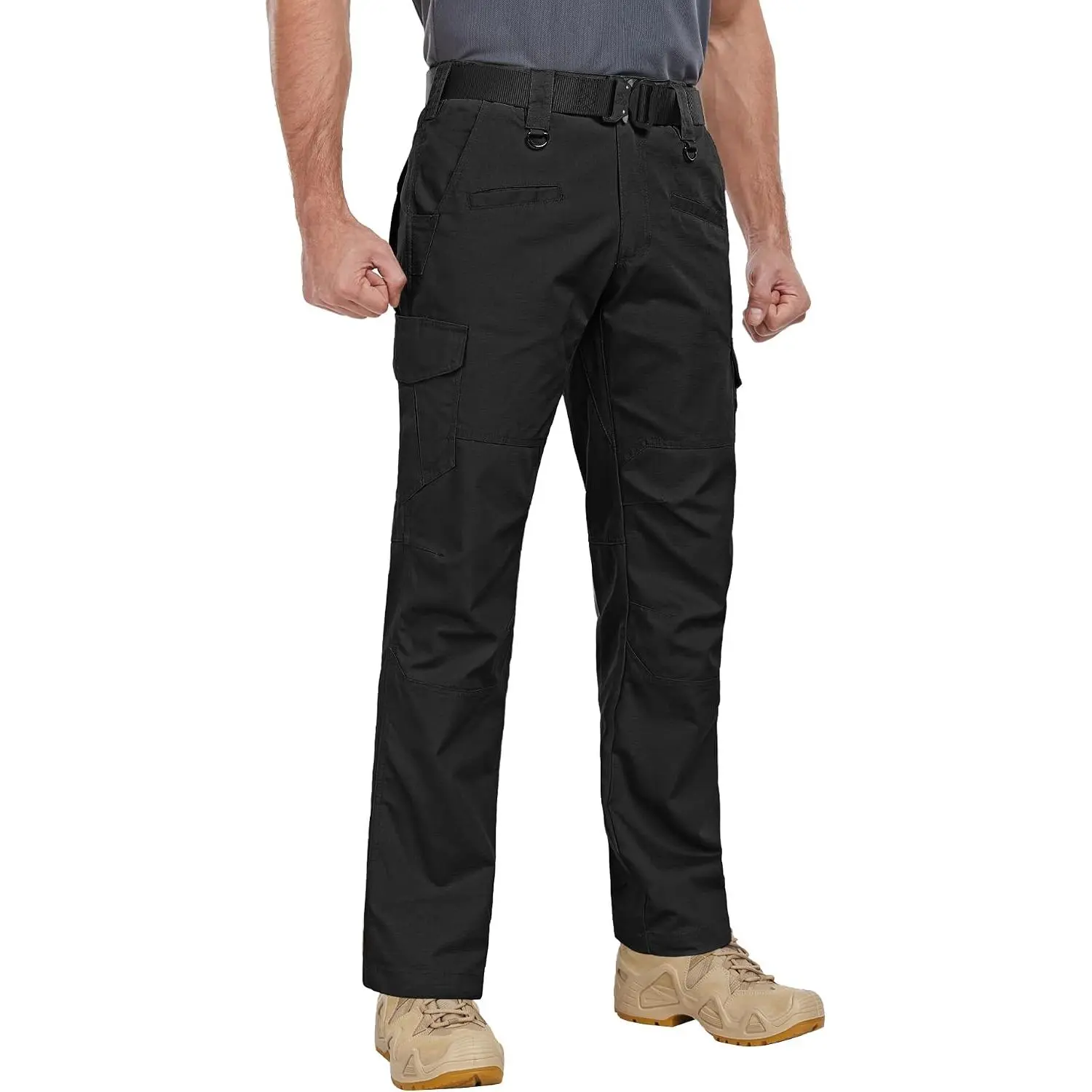 FrostTrek Men’s Army Style Ripstop Tactical Cargo Pants, Water Resistant Multi Pocket Outdoor Hiking & Work Pants, Belt Separately Sold Breathable Elastic