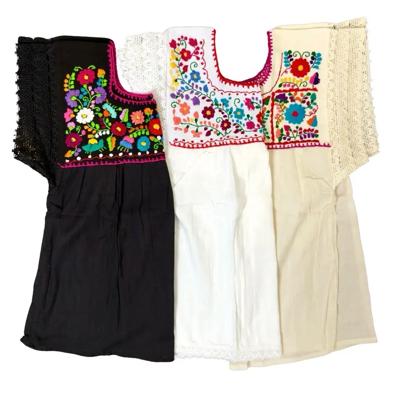 Hand Embroidered Women's Blouses - 100% Thin Cotton in Beige White Black - Unique Front & Back Designs - Customizable Orders Available - Fresh Sheer Shirts Top